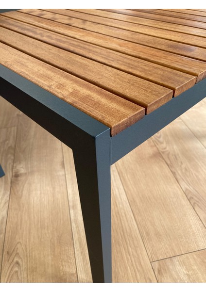 Alüminyum Iroko Tablalı Sehpa 60X90 cm H50 cm Antrasit