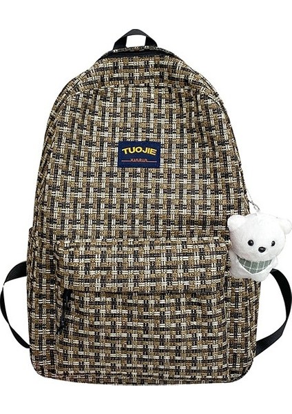 Sırt Ekose Öğrenci Seyahat Kadın Kore Versiyonu Büyük Kapasiteli Kampüs Kız Sırt Çantası (Yurt Dışından)