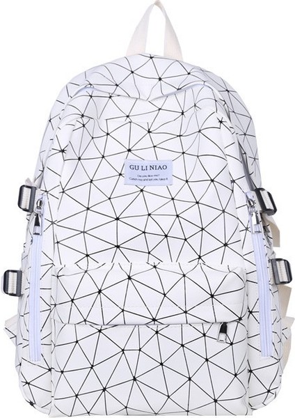 Pu Kaplı Geometrik Sırt Öğrenci Sırt Kadın Spor Sırt Çantası (Yurt Dışından)