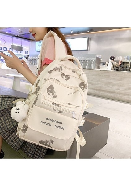 Üniversite Öğrencisi Okul Çantası Kadın Baskı Sevimli Ayı Ortaokul Öğrencisi Lise Öğrencisi Seyahat Sırt Çantası Büyük Kapasiteli Sırt Çantası (Yurt Dışından) indirimleri