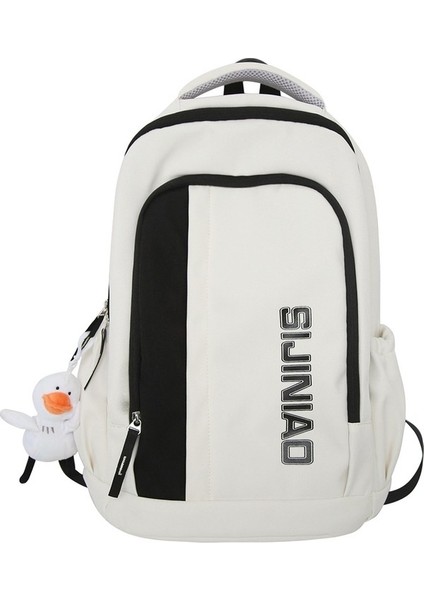 Moda Öğrenci Okul Çantası 2023 Yeni Rahat Basit Büyük Kapasiteli Sırt Çantası Mektup Sevimli Kolye Sırt Çantası (Yurt Dışından)