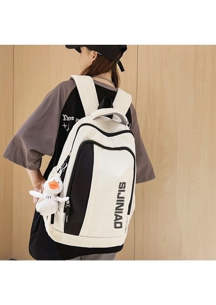 Moda Öğrenci Okul Çantası 2023 Yeni Rahat Basit Büyük Kapasiteli Sırt Çantası Mektup Sevimli Kolye Sırt Çantası (Yurt Dışından) fırsatları