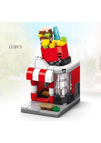 Mini Shop Market Street View Model Yapı Taşları Setleri Hamburger Restaurant Perakende Mağazası Yaratıcı Mimarlık Arkadaş Kız Şehri Renk: 8755-7 Kutu Yok (Yurt Dışından)