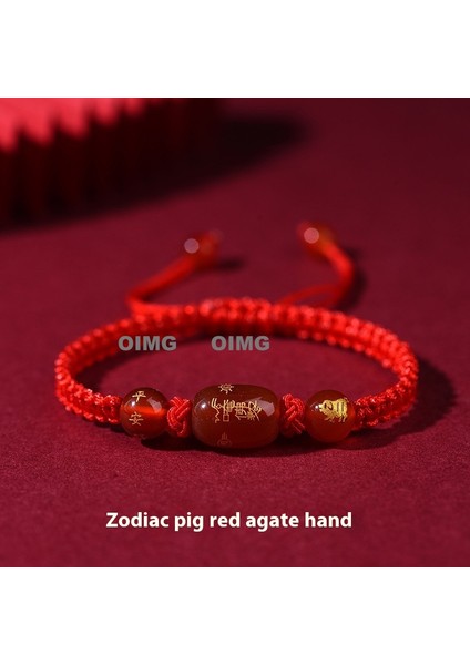 Yeni Kırmızı Akik Kutsama Bileziği Kırmızı Halat El Dokuması Iyi Şans Bileziği Bileklik (Yurt Dışından)