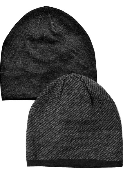 Çift Taraflı Doubleface Kumaş Unisex Bere Antrasit