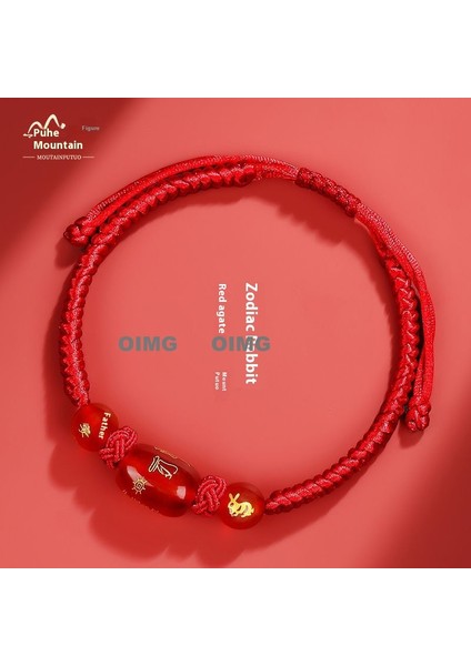 Yeni Kırmızı Akik Kutsama Bileziği Kırmızı Halat El Dokuması Iyi Şans Bileziği Bileklik (Yurt Dışından)