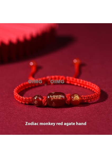 Yeni Kırmızı Akik Kutsama Bileziği Kırmızı Halat El Dokuması Iyi Şans Bileziği Bileklik (Yurt Dışından)