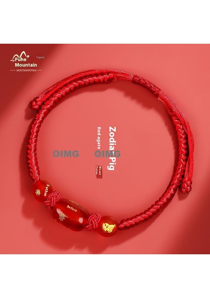 Yeni Kırmızı Akik Kutsama Bileziği Kırmızı Halat El Dokuması Iyi Şans Bileziği Bileklik (Yurt Dışından)