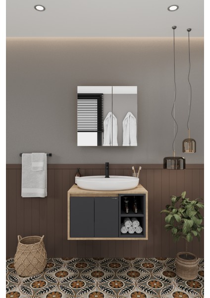 Lale 70 cm %100 Mdf Lavabolu Banyo Dolabı + Aynalı Dolap fiyatları