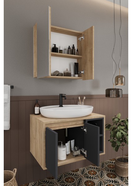 Lale 70 cm %100 Mdf Lavabolu Banyo Dolabı + Aynalı Dolap fırsatları