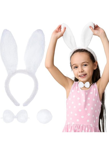 Beyaz Tavşan Kostüm Seti – Taç, Papyon, Kuyruk (12’li Paket)