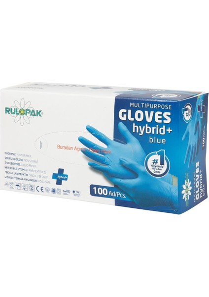 Pe Eldiven Tek Kullanımlık Pudrasız 100 Adet Mavi - Large / No.9 (800129)