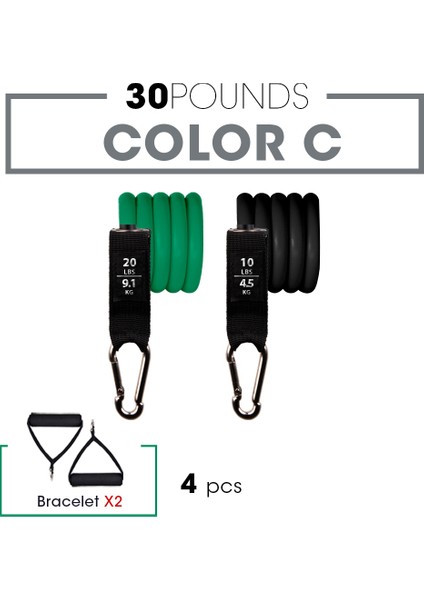 30LBS-4PCS-RENK B Stili Adet Fitness Direnç Tüp Bandı Yoga Salonu Streç Çekme Halatı Egzersiz Eğitimi Genişletici Kapı Çapa Kolu Ayak Bileği Kayışı (Yurt Dışından)