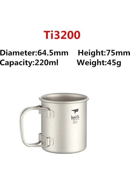 220ML Tarzı Keith Titanyum Bardak Titanyum Su Kupaları Katlanır Saplı Tek Duvar Bardak Açık Kamp Seyahat Kapaklı Yürüyüş Bardakları (Yurt Dışından)