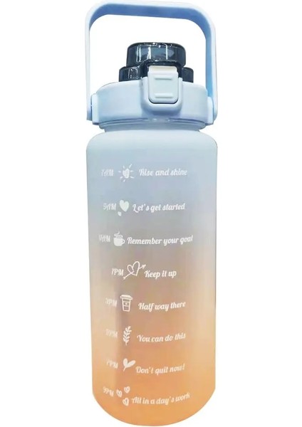 2l Mavi-Turuncu Tarzı L Galon Su Şişesi Büyük Kapasiteli Tritan Bpa Zaman Işaretleyici Fitness Sürahileri ile Açık Motivasyon (Yurt Dışından)