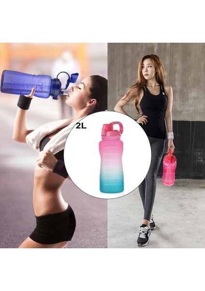 2l Mavi-Turuncu Tarzı L Galon Su Şişesi Büyük Kapasiteli Tritan Bpa Zaman Işaretleyici Fitness Sürahileri ile Açık Motivasyon (Yurt Dışından) modelleri
