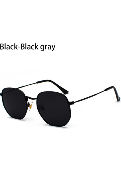 Siyah-Siyah Gri Stil 2021 Vintage Tasarım Kare Yuvarlak Güneş Gözlükleri Kadın Erkek Lüks Ayna Klasik Metal Çerçeve UV400 Moda Bisiklet Sürüş (Yurt Dışından)