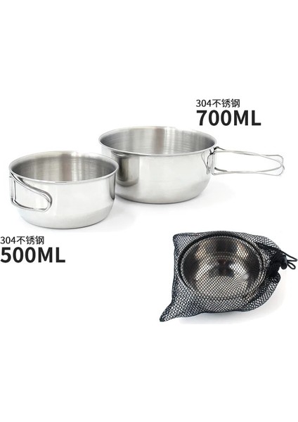 2 Adet ve Çanta Stili 2 Adet Açık Katlanır Kase Paslanmaz Çelik Seyahat Suite Fincan Çok Fonksiyonlu Kamp Yemek Kapları Tencere ve Tava Seti (Yurt Dışından)