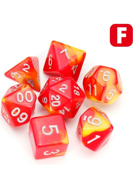 F Kırmızı Sarı Stil 7 Adet Zar Seti Çokyüzlü Karışık Renkli Zar Rpg Rol Oynayan Oyun Masa Oyunu Zar Seti + Saklama Çantası (Yurt Dışından)