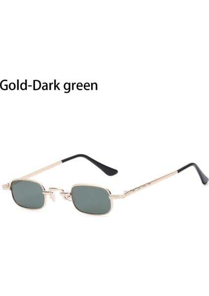 Altın-Koyu Yeşil Stil Çok Küçük Metal Çerçeve Vintage Dikdörtgen Kadınlar Için Güneş Gözlüğü Retro Punk Güneş Gözlükleri Şeker Renk Güneş Gözlüğü UV400 Koruma (Yurt Dışından)