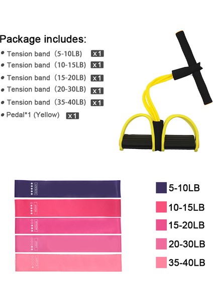 Sarı Stil Direnç Bantları Çekme Halatı Spor Seti Egzersiz Fitness Bantları Lastik Tüpler Bant Streç Eğitimi Ev Spor Salonları Egzersiz Elastik (Yurt Dışından)
