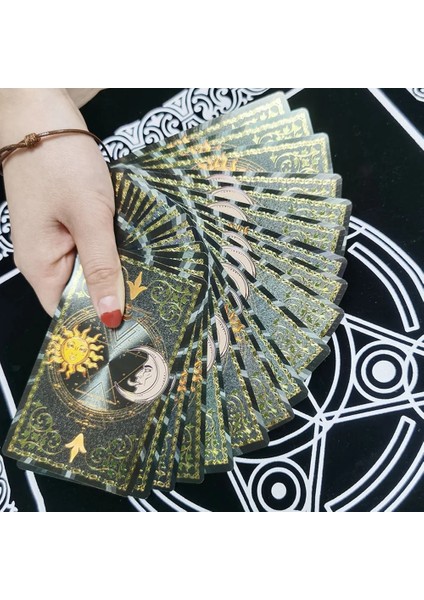 Güneş ve Ay Tarzı Lüks Altın Folyo Tarot Kartı Sıcak Damgalama Pvc Suya ve Aşınmaya Dayanıklı Kağıt Talimatları ile Tahta Oyunu Kartı Kehaneti (Yurt Dışından)