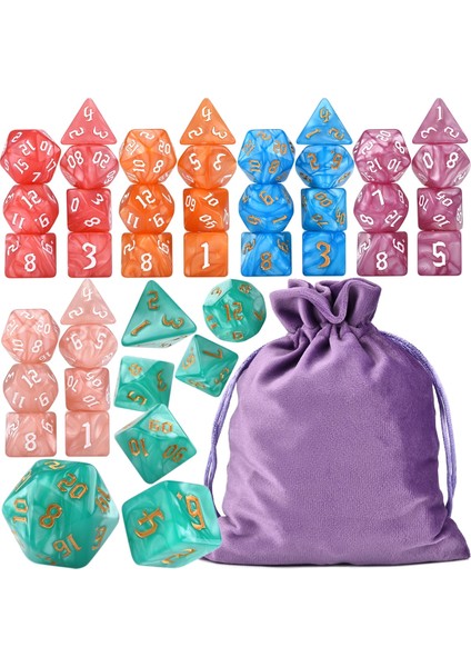 Mor Tarzı 6x7-Die Pearl Swirl Çokyüzlü Zar Seti D4 D6 D8 D10 D% D12 D20 Dnd Mtg Trpg Için Ipli Çantalı (Yurt Dışından)