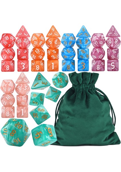 Mor Tarzı 6x7-Die Pearl Swirl Çokyüzlü Zar Seti D4 D6 D8 D10 D% D12 D20 Dnd Mtg Trpg Için Ipli Çantalı (Yurt Dışından)
