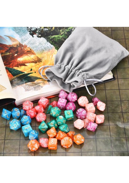 Mor Tarzı 6x7-Die Pearl Swirl Çokyüzlü Zar Seti D4 D6 D8 D10 D% D12 D20 Dnd Mtg Trpg Için Ipli Çantalı (Yurt Dışından)