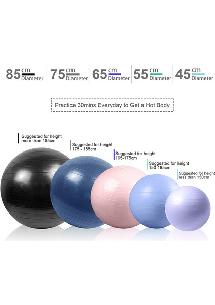 Siyah 55 cm Stili Erkekler Anti Patlama Egzersiz Topları Spor Salonu Fit Topu Profesyonel Pilates Yoga Fitness Denge Kararlılık Topu Supportlbs (Yurt Dışından) fırsatları