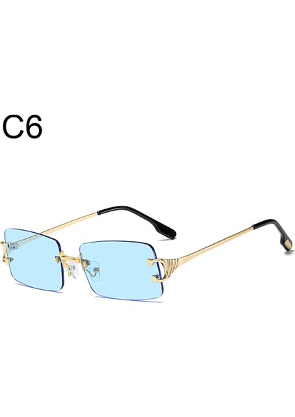 C6 Stili Mavi Dikdörtgen Güneş Gözlüğü Çerçevesiz Erkekler Metal Moda Kadınlar Için Kare Güneş Gözlükleri Degrade Lens Çerçevesiz UV400 Koruma (Yurt Dışından)