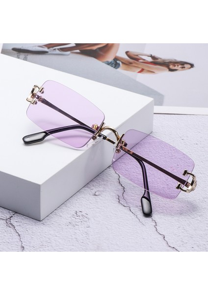 C6 Stili Mavi Dikdörtgen Güneş Gözlüğü Çerçevesiz Erkekler Metal Moda Kadınlar Için Kare Güneş Gözlükleri Degrade Lens Çerçevesiz UV400 Koruma (Yurt Dışından) fırsatları