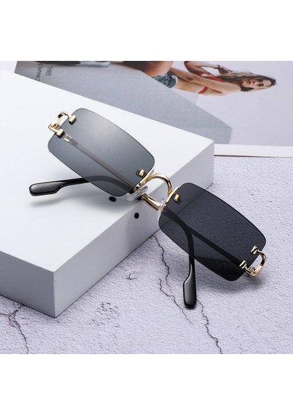 C6 Stili Mavi Dikdörtgen Güneş Gözlüğü Çerçevesiz Erkekler Metal Moda Kadınlar Için Kare Güneş Gözlükleri Degrade Lens Çerçevesiz UV400 Koruma (Yurt Dışından) indirimleri