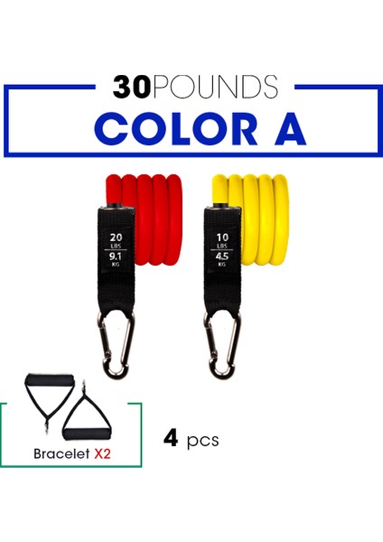 30LBS-4PCS-RENK A Stili Adet Fitness Direnç Tüp Bandı Yoga Salonu Streç Çekme Halatı Egzersiz Eğitimi Genişletici Kapı Çapa Kolu Ayak Bileği Kayışı (Yurt Dışından)