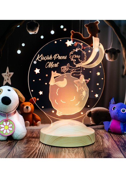 Sevgi Lambasi 3 Boyutlu Kişiye Özel Küçük Prens Le Petit Prince Çocuk Hediyesi Led Lamba