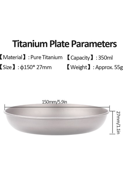 350ML Tarzı ml Titanyum Tabak Ultralight Akşam Yemeği Meyve Tabağı Kızartma Tavası Açık Kamp Sırt Çantasıyla Barbekü Sofra (Yurt Dışından)