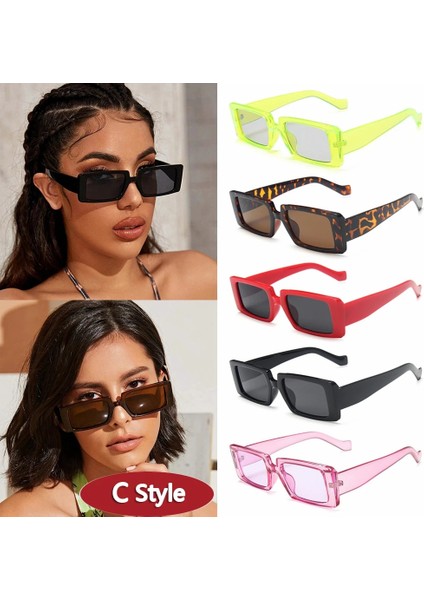 C1 Stili 2021 Yeni Moda Geniş Çerçeve Küçük Dikdörtgen Güneş Gözlüğü Kadın Shades Vintage Gözlük UV400 Şeker Renk Bisiklet Güneş Gözlükleri (Yurt Dışından) fırsatları