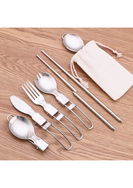 C Stili Katlanabilir Kamp Kaşığı Çatal Çubuklarını Sofra Takımı Açık Mutfak Gereçleri Seti Paslanmaz Çelik Gereçler Kaşık Seti Campig Equipamiento (Yurt Dışından) modelleri