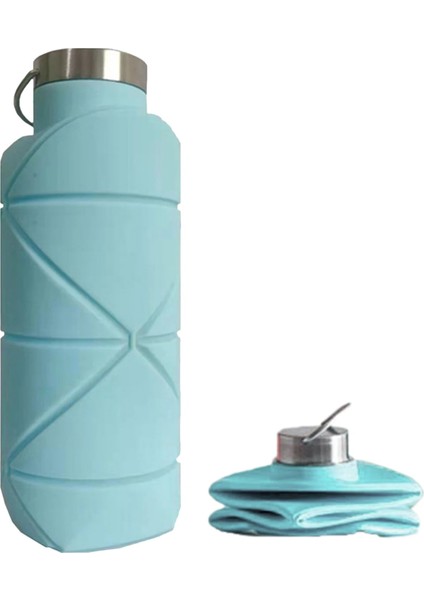 Mavi Stil 500ML Katlanabilir Su Şişesi Yeniden Kullanılabilir Bpa Içermeyen Silikon Su Şişesi (Yurt Dışından)