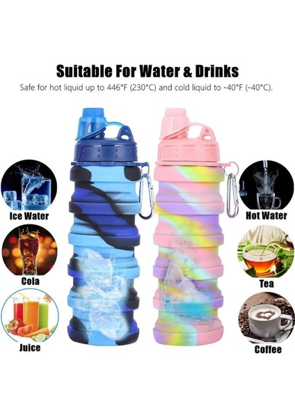 Mavi Stil 500ML Katlanabilir Su Şişesi Yeniden Kullanılabilir Bpa Içermeyen Silikon Su Şişesi (Yurt Dışından) fiyatları