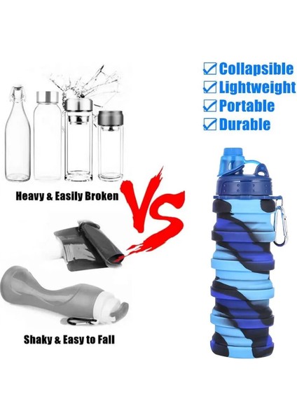 Mavi Stil 500ML Katlanabilir Su Şişesi Yeniden Kullanılabilir Bpa Içermeyen Silikon Su Şişesi (Yurt Dışından) indirimleri