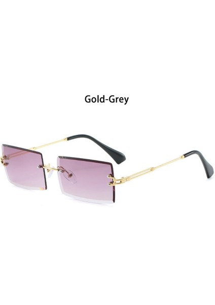 B-Altın-Gri Tarzı Retro UV400 Moda Dikdörtgen Çerçevesiz Kadın Güneş Gözlüğü Unisex Retro Lüks Tasarım Degrade Küçük Gözlük (Yurt Dışından)