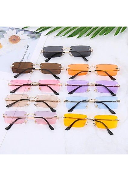 B-Altın-Gri Tarzı Retro UV400 Moda Dikdörtgen Çerçevesiz Kadın Güneş Gözlüğü Unisex Retro Lüks Tasarım Degrade Küçük Gözlük (Yurt Dışından) fırsatları