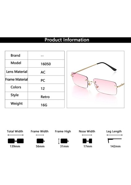 B-Altın-Gri Tarzı Retro UV400 Moda Dikdörtgen Çerçevesiz Kadın Güneş Gözlüğü Unisex Retro Lüks Tasarım Degrade Küçük Gözlük (Yurt Dışından) indirimleri