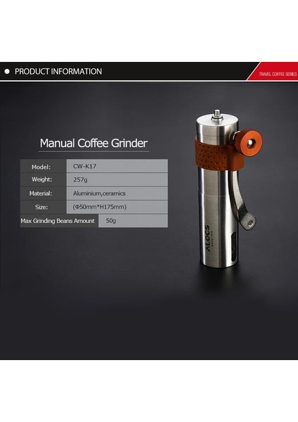 Alocs CW-K17 Seyahat Kılavuzu Kahve Değirmeni Makinesi Konik Çapak Değirmeni Ayarlanabilir Ayarlı Taşınabilir El Krank Kahve Değirmeni (Yurt Dışından) fiyatları