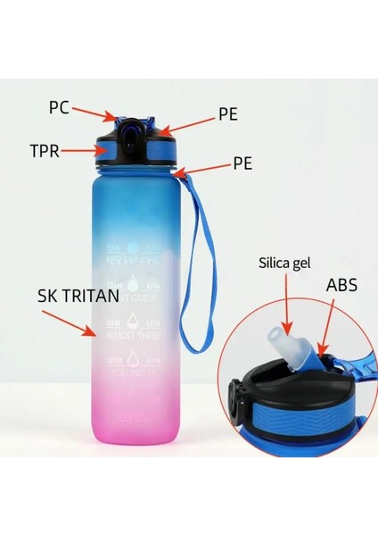 No.10 Tarzı L Taşınabilir Sızdırmaz Bardak Şişe Spor Plastik Bardak Bpa Şişe Uzay Fincan Tırmanma Kamp Su Şişesi ile Zaman Işaretleyici (Yurt Dışından) modelleri