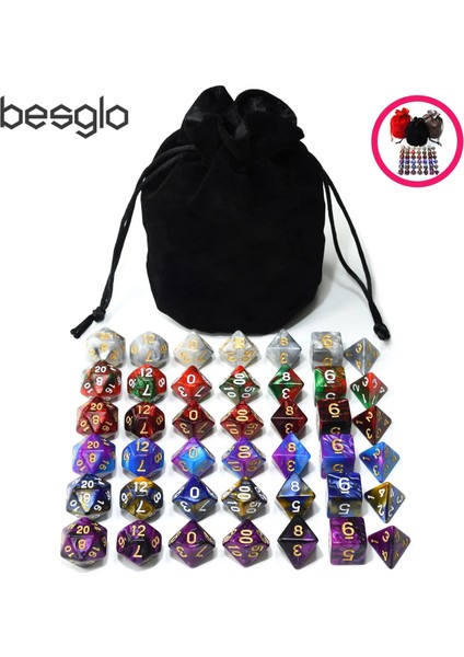 A01 Stili Dnd Rpg Mtg Oyunları Için Büyük Kadife Kılıflı Paket Zar Seti D4 D6 D8 D10 D% D12 20 (Yurt Dışından)