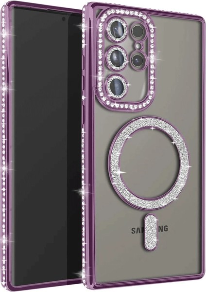 Samsung Galaxy S25 Ultra Kılıf Joke Simli Magneticsafe Kılıf - Derin Mor Yktsn