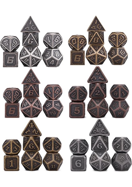 NO.327 Tarzı Rpg Dnd Mtg Oyunları Antik Bakır, Altın, Gümüş Için Siyah Çantalı 7'li Çokyüzlü Metal Zar Seti (Yurt Dışından) modelleri