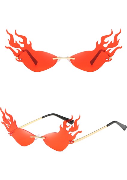 Kırmızı Stil Yeni Moda Yangın Alev Güneş Gözlüğü Kadın Erkek Çerçevesiz Kedi Gözü UV400 Güneş Gözlükleri Lüks Hollow Shades Streetwear Gözlük (Yurt Dışından)